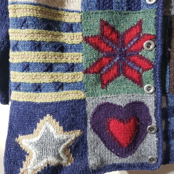 Signatures by Northern Isles Wool Handknit Patchwork Wool Cardigan Sweater, sz M - Picture 10 of 12